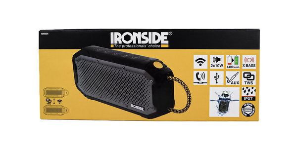 Bluetooth Lautsprecher IPX7 Ironside Musikbox mit AUX und USB